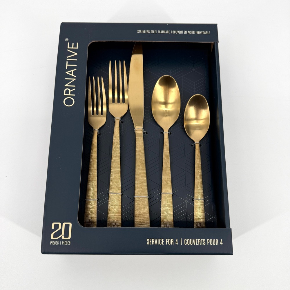 Ornative‎ 20 Piece Gold Stainless Steel Flatware Set Service for 4 46520GP52 NEW